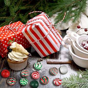 180 Pieces Christmas Beads Candy Cane Wooden Christmas Focal Beads Red Green White Candy Swirl Crafts for Jewelry Making DIY Xmas Garland Tree Home Party Holiday Decoration