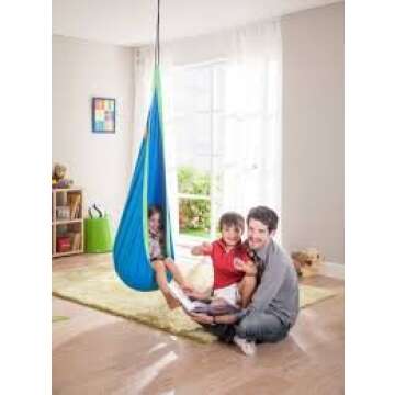 Sensory Jungle Hanging Pod Chair with Cushion - Therapy Swing Seat Hammock for Kids, Toddlers, Children with Special Needs & Autism - Great for Indoor & Outdoor Use - 125lb Weight Limit - Blue