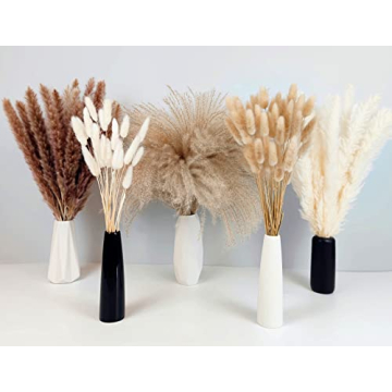 150Pcs Pampas Grass Boho Home Decor, Natural Dried Carefully Hand-Picked Fluffy Pompas Grass 17", Wh...