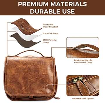 ZOMCHI Hanging Toiletry Bag Travel Organizer for Men and Women, 3 in 1 Large Makeup Cosmetic Bag for Toiletries Accessories, Waterproof PU Leather Shaving Bag, Perfect for Tourism/Daily Use/Gift