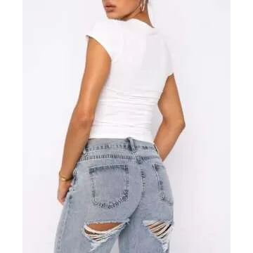 LEEDYA Womens Short Sleeve Shirt Going Out Y2k Tops Baby Tee Casual Crop Tops Basic Cropped Tshirt White M