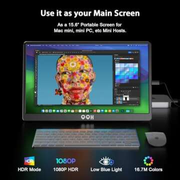 QQH Portable Monitor 15.6" FHD 1080P IPS Screen with HDR & Kickstand for Gaming & Work