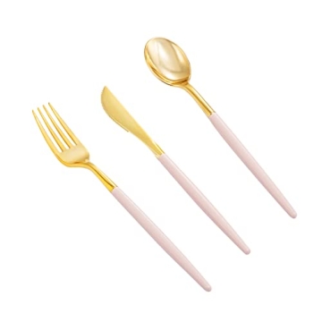 LLSF 90 Pieces Gold Plastic Silverware Set for Parties