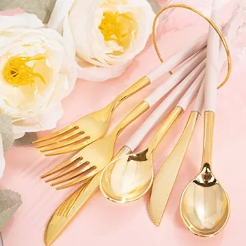 LLSF 90 Pieces Gold Plastic Silverware Set for Parties