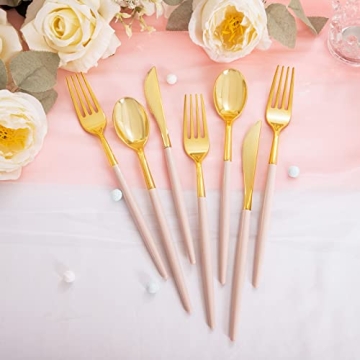 LLSF 90 Pieces Gold Plastic Silverware Set for Parties