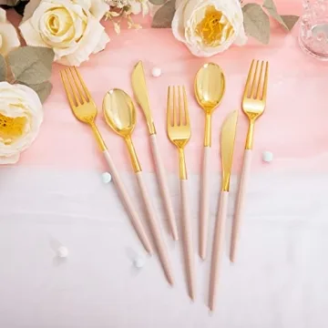 LLSF 90 Pieces Gold Plastic Silverware Set for Parties