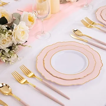 LLSF 90 Pieces Gold Plastic Silverware Set for Parties