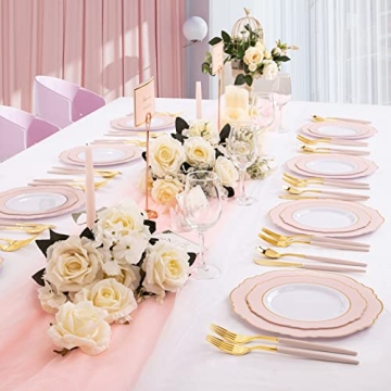 LLSF 90 Pieces Gold Plastic Silverware Set for Parties