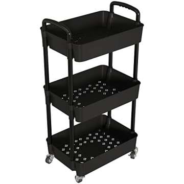 Laiensia 3-Tier Kitchen Storage Cart,Multifunction Utility Rolling Storage Organizer,Mobile Shelving...