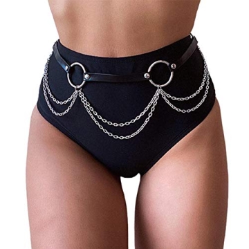 Reetan Punk Leather Body Chains Black Waist Chain Layered Nightclub Ring Belt Belly Chains Rave Part...