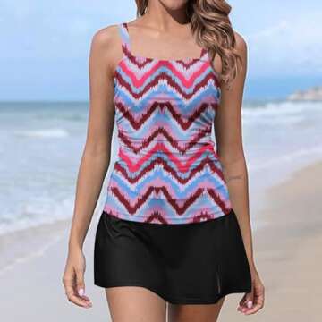 Prime of The Day Today Clearance Women Vintage Tummy Control Two Piece Tankini Swimsuits Swimdress Push Up Swimwear High Waisted Bathing Suits with Skirt