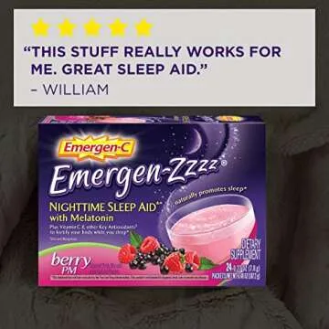 Emergen-Zzzz Nighttime Sleep Aid, With Melatonin And Vitamin C 500mg (48 Count, Berry PM Flavor) Dietary Supplement, 0.27 Ounce Powder Packets
