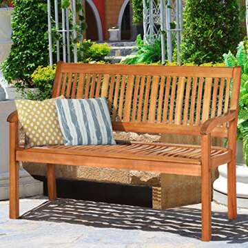 Tangkula Outdoor Wood Bench, Two Person Solid Wood Garden Bench w/Curved Backrest and Wide Armrest, ...