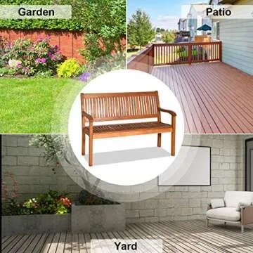 Tangkula Outdoor Solid Wood Bench for Garden & Patio