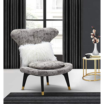 Iconic Home Chateau Club Two-Tone Textured Fabric Wingback Design with Gold Tipped Wood Legs Modern ...