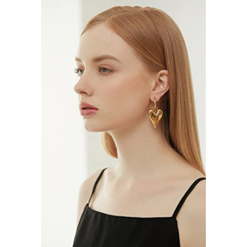 Gorgeous PALBOA Gold Heart Dangle Drop Earrings Women