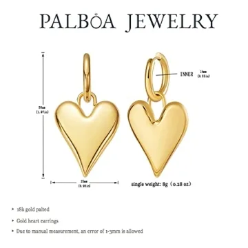 Gorgeous PALBOA Gold Heart Dangle Drop Earrings Women