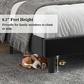 Allewie Full Platform Bed Frame/Velvet Upholstered Bed Frame with Vertical Channel Tufted Headboard/Strong Wooden Slats/Mattress Foundation/Box Spring Optional/Easy Assembly/Black