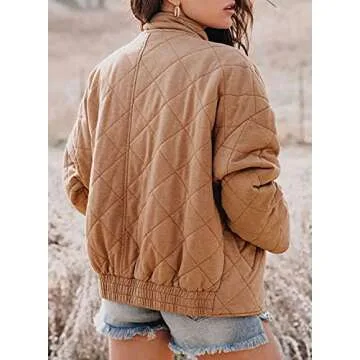 Goranbon Women's Quilted Jackets Zip up Puffer Winter Fall Coats with Pockets