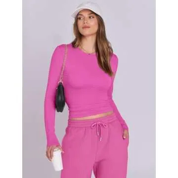 ANRABESS Womens 2 Piece Sweatsuits Long Sleeve Tight Shirt Tops Joggers Fleece Sweatpants Sets 2024 Fall Sweat Lounge Outfits Hot Pink Small