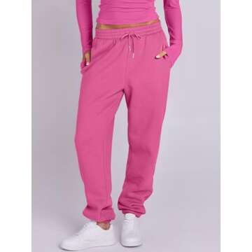 ANRABESS Womens 2 Piece Sweatsuits Long Sleeve Tight Shirt Tops Joggers Fleece Sweatpants Sets 2024 Fall Sweat Lounge Outfits Hot Pink Small