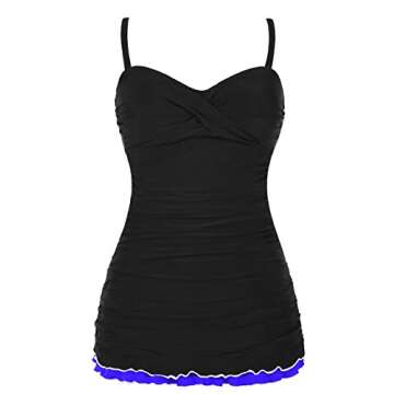 Hilor Women's One Piece Swimsuits Tummy Control Swimwear Ruffle Swimdress with Panty Black 10