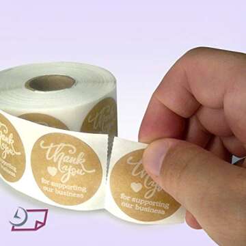 500 “Thank You for Supporting Our Business” Stickers. 1.5 inch Round. Printed in White Ink on Brown Kraft Paper.