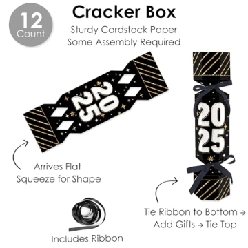 Big Dot of Happiness Hello New Year - No Snap 2025 NYE Party Table Favors - DIY Cracker Boxes - Set of 12