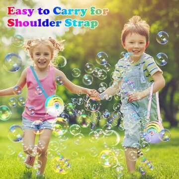 PANACARE Automatic Bubble Machine for Kids Portable Rainbow Bubble Blower Machine with Lights 2000+ Bubbles per Minute/Bubble Solution/Lanyard/Battery Powered for Outdoor Wedding Party Birthday Gifts