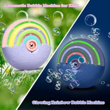 PANACARE Automatic Bubble Machine for Kids Portable Rainbow Bubble Blower Machine with Lights 2000+ Bubbles per Minute/Bubble Solution/Lanyard/Battery Powered for Outdoor Wedding Party Birthday Gifts