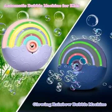 PANACARE Automatic Bubble Machine for Kids Portable Rainbow Bubble Blower Machine with Lights 2000+ Bubbles per Minute/Bubble Solution/Lanyard/Battery Powered for Outdoor Wedding Party Birthday Gifts