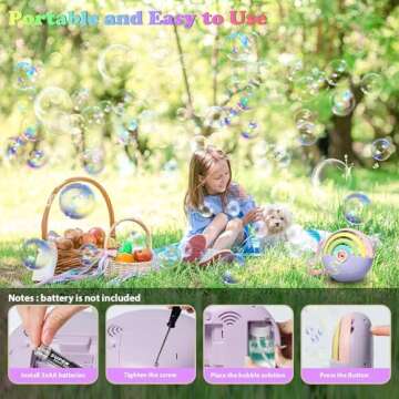 PANACARE Automatic Bubble Machine for Kids Portable Rainbow Bubble Blower Machine with Lights 2000+ Bubbles per Minute/Bubble Solution/Lanyard/Battery Powered for Outdoor Wedding Party Birthday Gifts