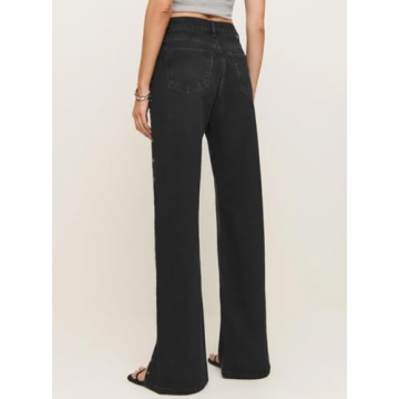 Ladyful Women's Edgy High Waist Straight Leg Jeans