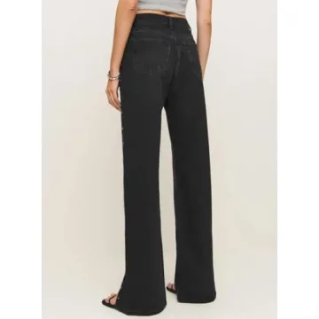 Ladyful Women's Edgy High Waist Straight Leg Jeans