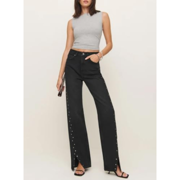 Ladyful Women's Edgy High Waist Straight Leg Jeans