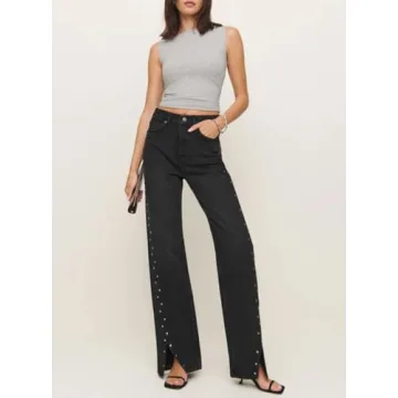 Ladyful Women's Edgy High Waist Straight Leg Jeans