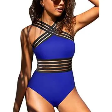 Hilor Front Twist Bathing Suit for Women - Slimming Tummy Control - Royal Blue
