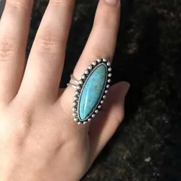 A-yeite Vintage Western Turquoise Oval Geometric Ring Bohemian Stone Adjustable Joint Knuckle Rings for Women Cowgirls Party Statement Jewelry