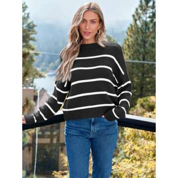 LILLUSORY Womens Cropped Striped Sweater 2025 Trendy Casual Pullover Ribbed Knit Cute Crewneck Light...