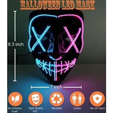 Avocabros Halloween Mask LED Light up EL Wire Masks for Festival Cosplay Halloween Costume Masquerad...