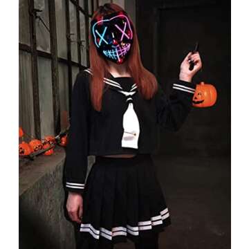 Avocabros Halloween Mask LED Light up EL Wire Masks for Festival Cosplay Halloween Costume Masquerade Parties,Carnival,Gifts (Blue Pink), Medium