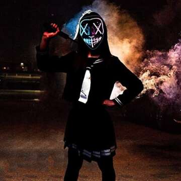 Avocabros Halloween Mask LED Light up EL Wire Masks for Festival Cosplay Halloween Costume Masquerade Parties,Carnival,Gifts (Blue Pink), Medium