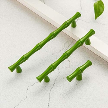 FirstDecor 6PCS Modern Creativity Green Bamboo Shape Cupboard Door knobs, Zinc Alloy Retro Furniture Handles Pull Knobs for Drawer Cabinet Wardrobe Kitchen Decoration Farmhouse Style