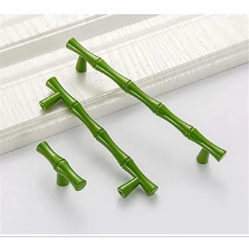 FirstDecor 6PCS Modern Creativity Green Bamboo Shape Cupboard Door knobs, Zinc Alloy Retro Furniture Handles Pull Knobs for Drawer Cabinet Wardrobe Kitchen Decoration Farmhouse Style