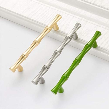 FirstDecor 6PCS Modern Creativity Green Bamboo Shape Cupboard Door knobs, Zinc Alloy Retro Furniture Handles Pull Knobs for Drawer Cabinet Wardrobe Kitchen Decoration Farmhouse Style
