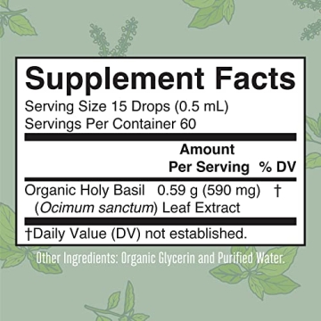 Holy Basil Leaf Extract - Sugar Free Vegan Drops for Wellness