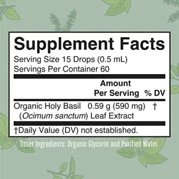 Holy Basil Leaf Extract - Sugar Free Vegan Drops for Wellness