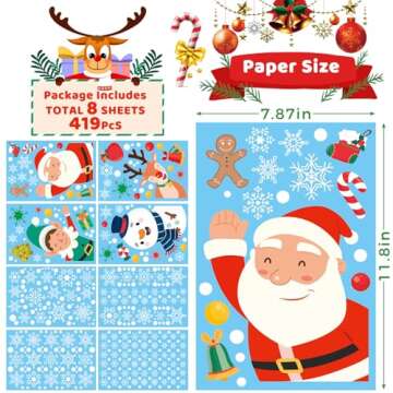 419PCS Christmas Window Stickers,Double Sided Snowflake Cling, Decorations for Glass and in Indoor,G...