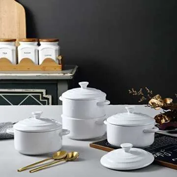 Bruntmor 8.5 Oz Mini Cocotte Ceramic Ramekins for Baking