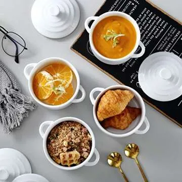 Bruntmor 8.5 Oz Mini Cocotte Ceramic Ramekins for Baking